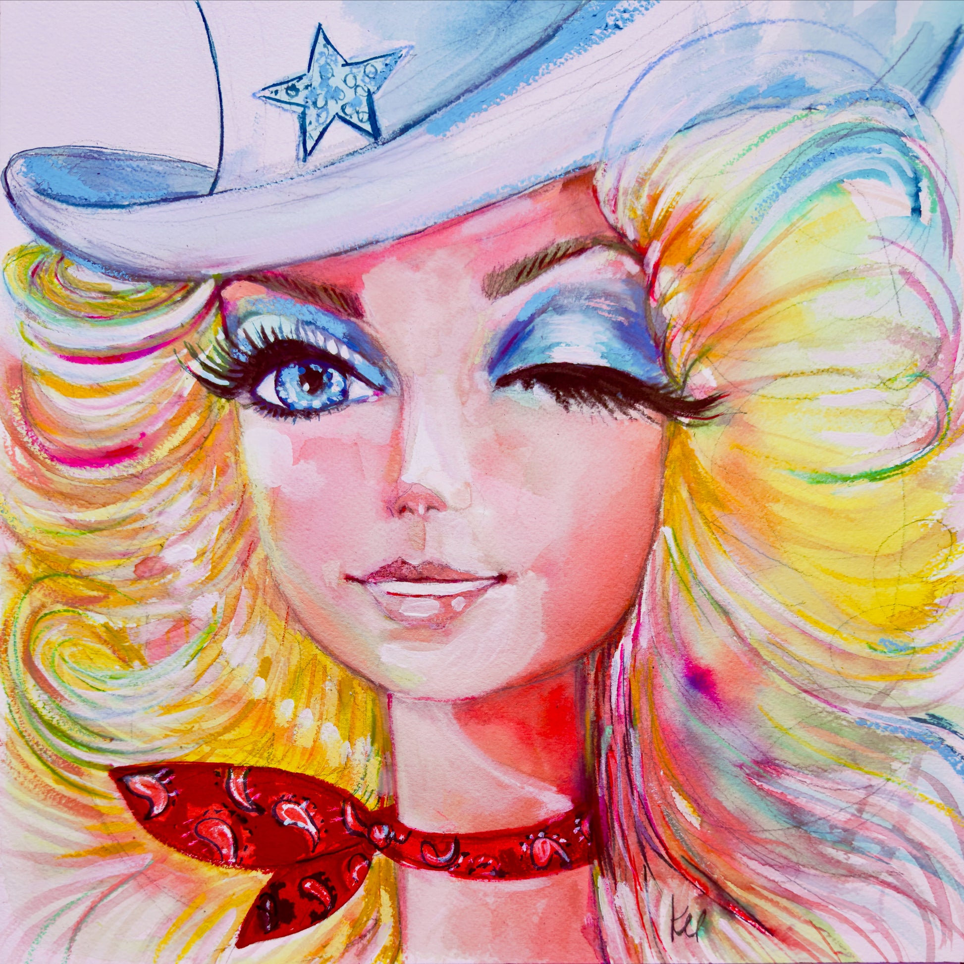 Western Winking Barbie Print