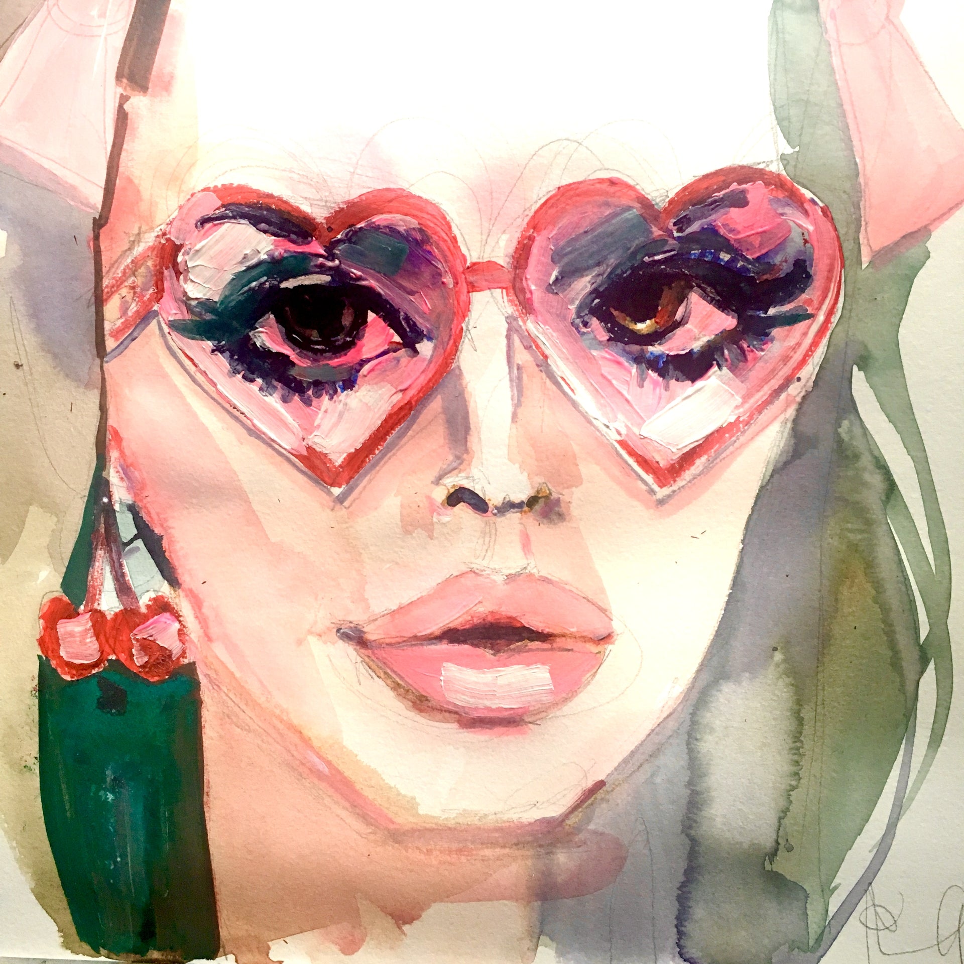 Pink Glasses Cherry Earring Print