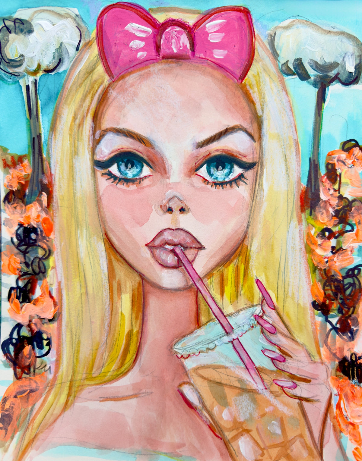 Paper Straw Barbie Print