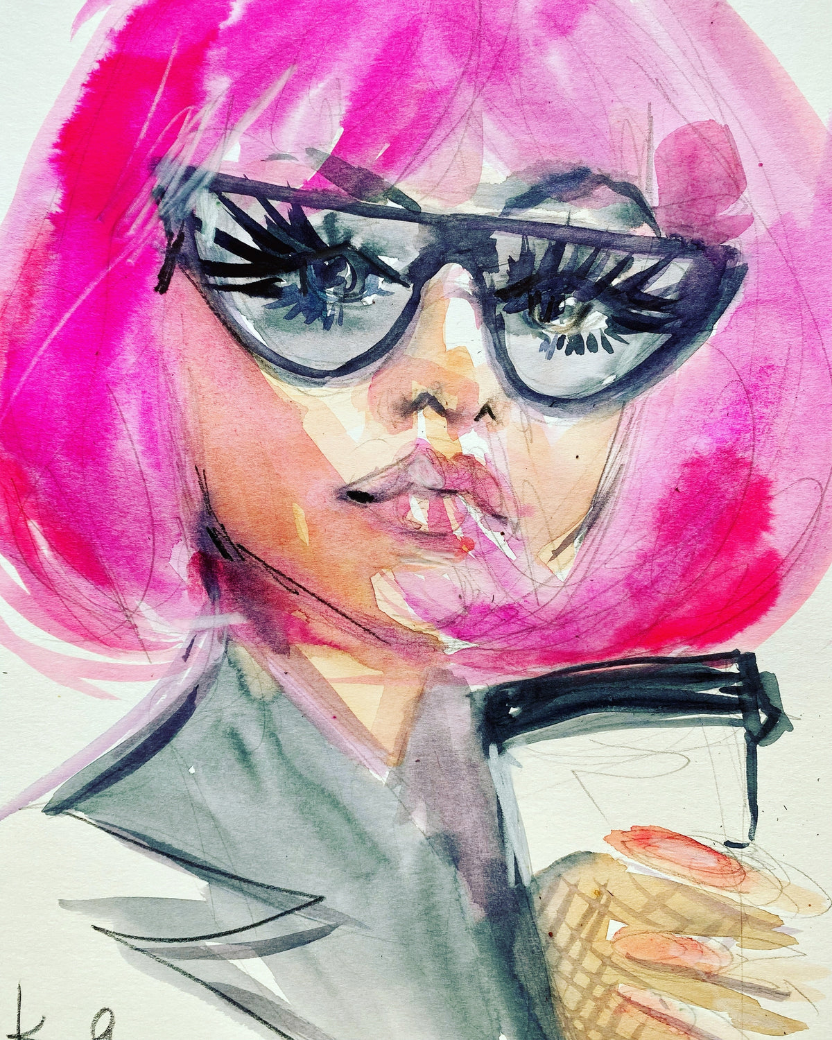 Pink Wig and Coffee Print
