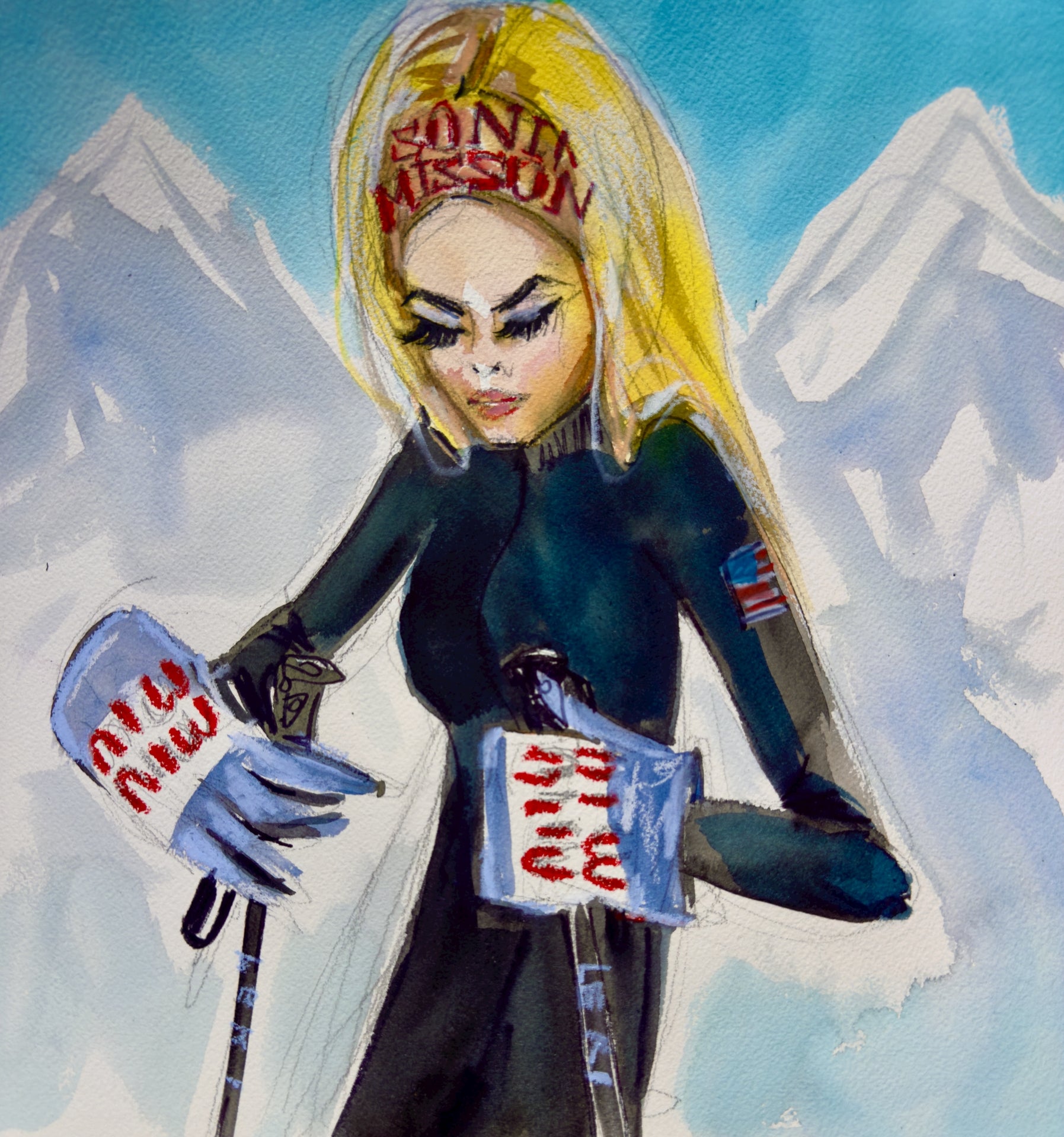 Skiier Blonde Print