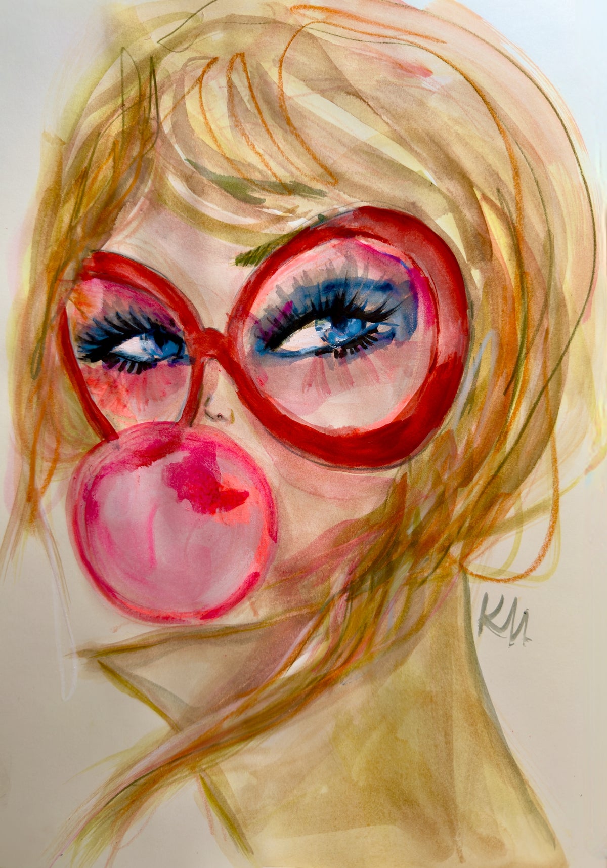 Red Glasses Bubble Print