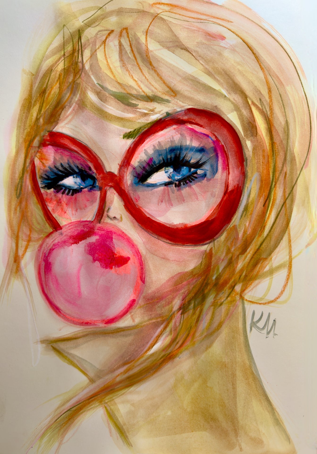 Red Glasses Bubble Print