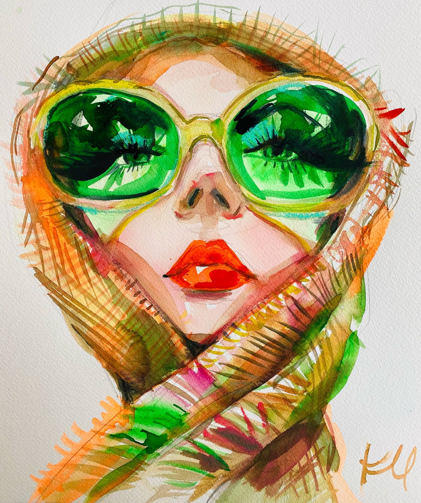 Green Glasses Scarf Print