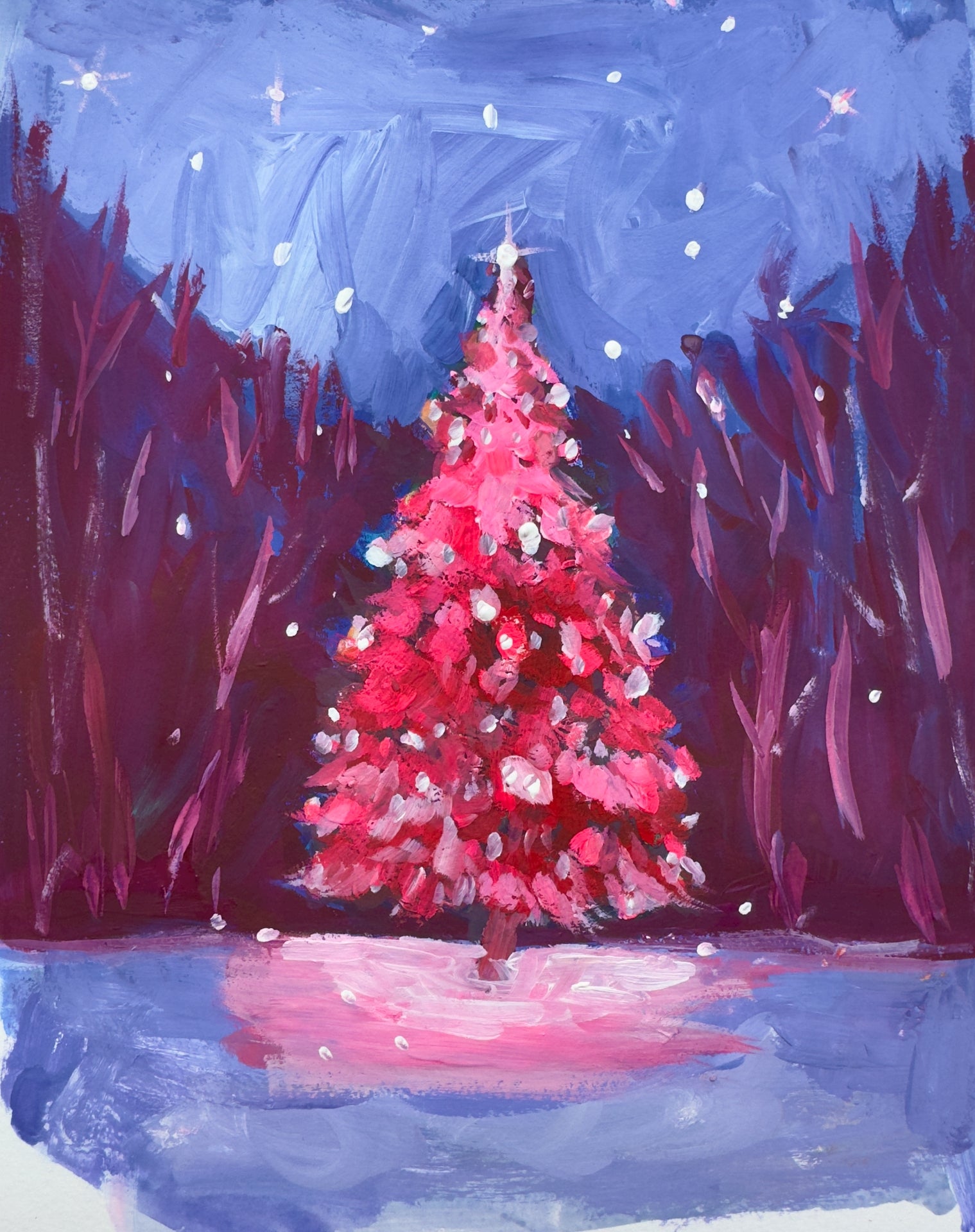 Red Christmas Tree Print
