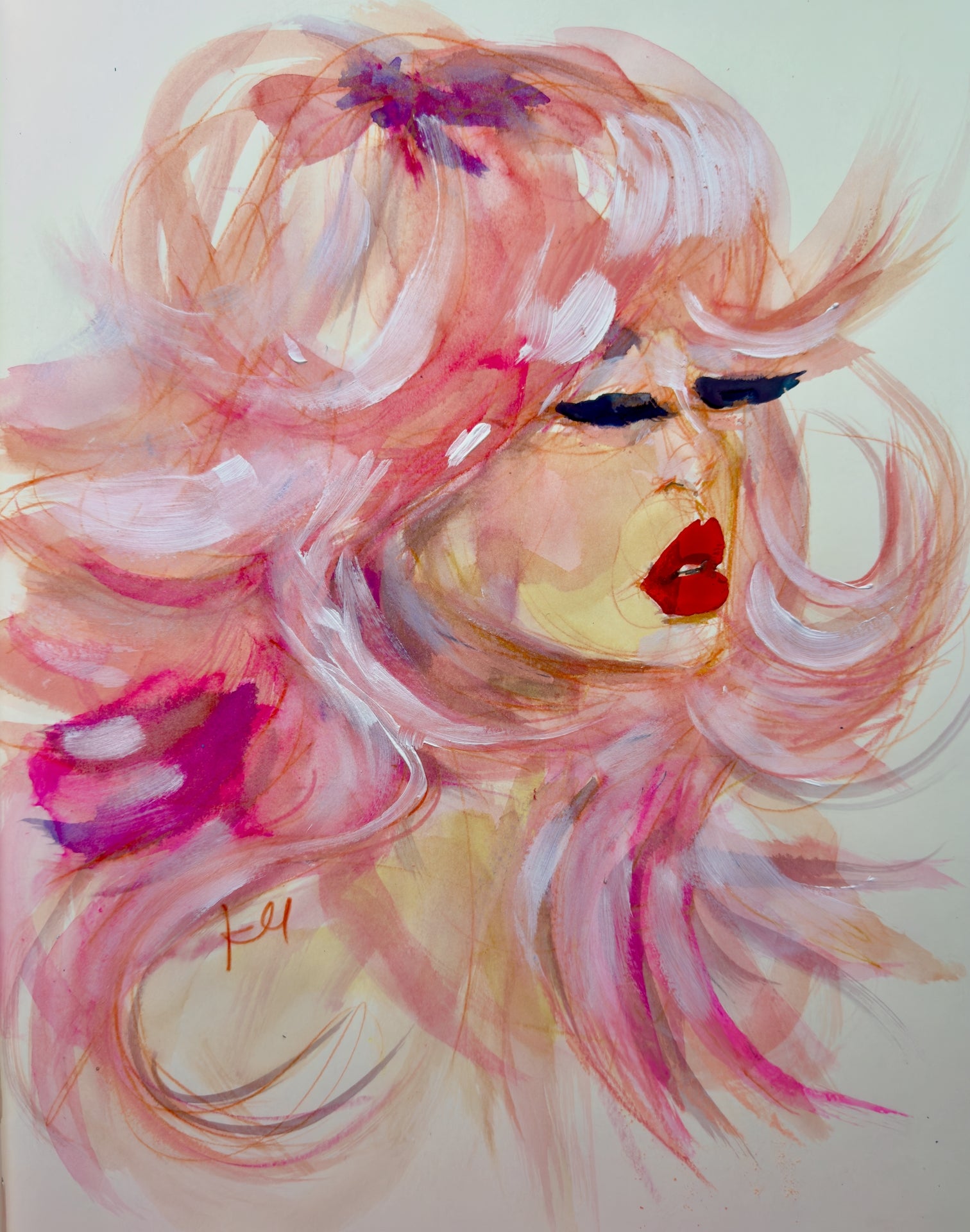 Pink Hair Swing Print